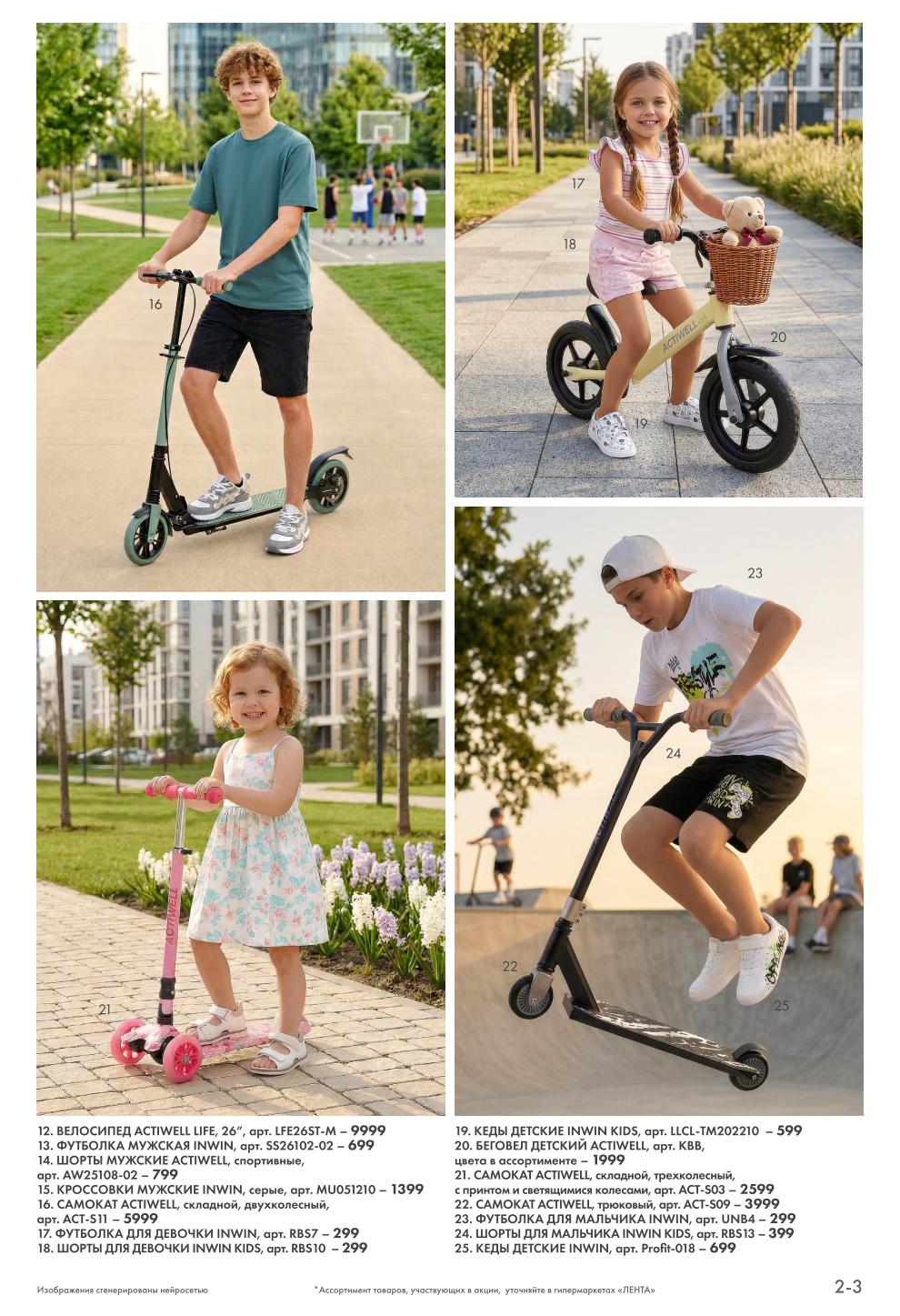 Страница 3: Для детей — велосипед 12" 4999 ₽, беговел 1999 ₽, самокат 2599 ₽, футболка 299 ₽